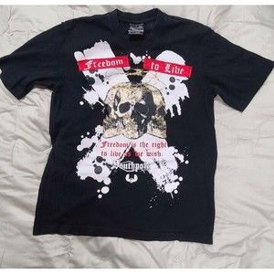 Southpole "Freedom to Live" Patches Skull T-Shirt Men's Sz Large Black